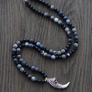 Stylish and Rich  Men's Beaded Necklace with Sliver Pendant
